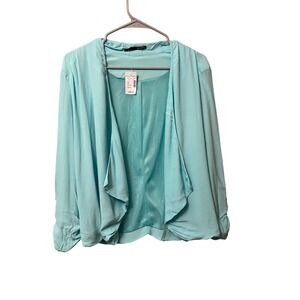 Maurices Women Light Blue Ruched Sleeve Open Front Cardigan‎ Sweater Size Large
